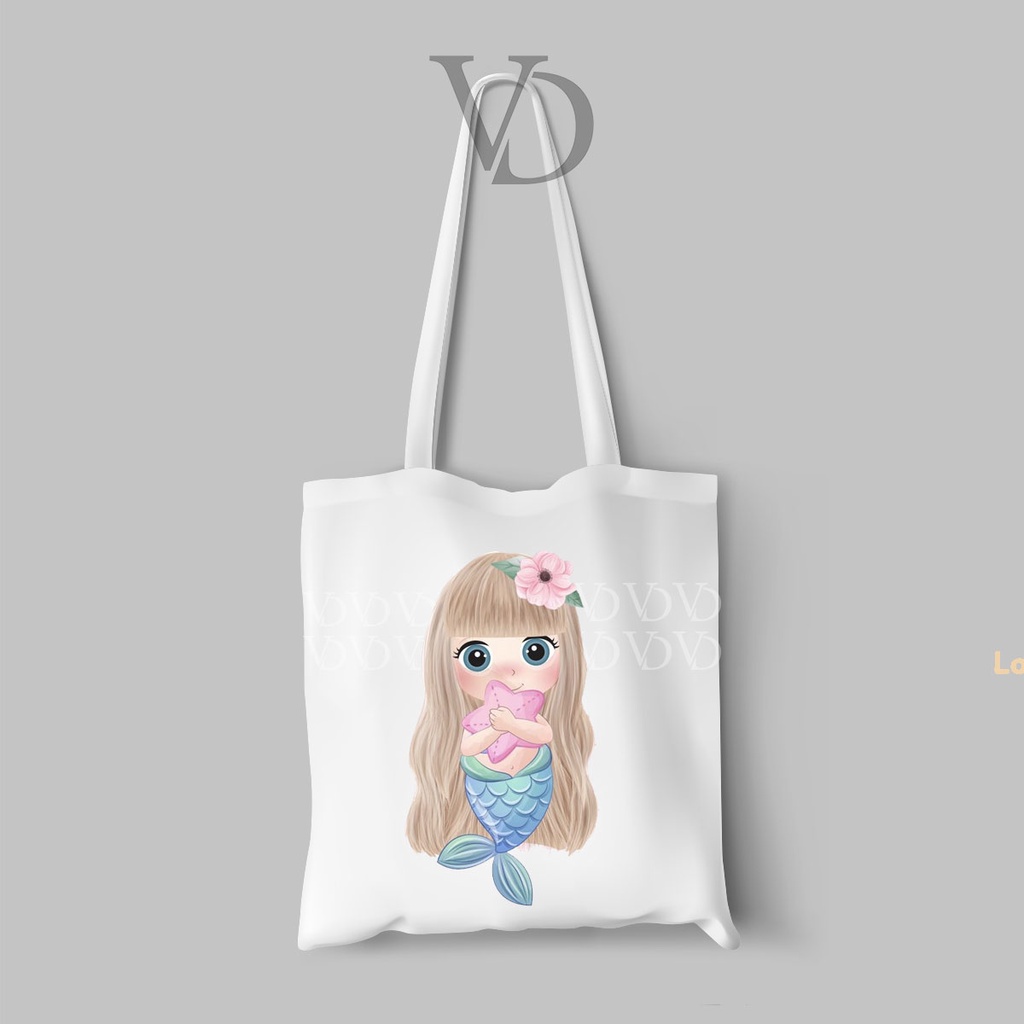 TOTE BAG BAHAN KANVAS ocean little mermaid / under the sea TOTE BAG / TAS BELANJA KEKINIAN