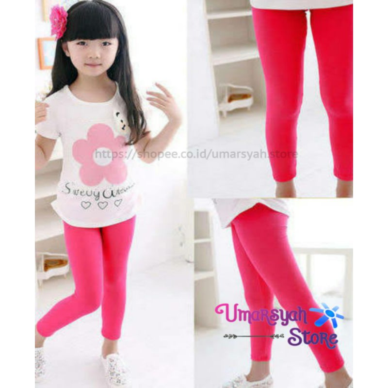 Celana Leging Anak Perempuan Polos Usia 4-12 Tahun Bahan Licin (Jersey)