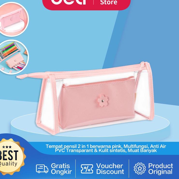 

Deli Pencil Pouch / Tempat Pensil Lucu Material PVC Warna Pink 2 in 1 66606 ..