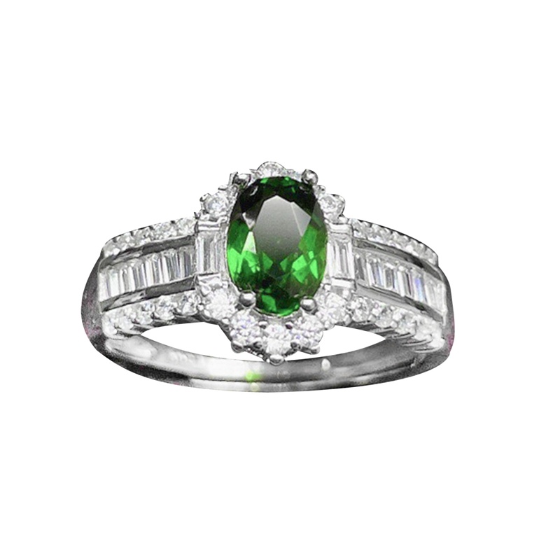 Cincin Zircon Oval AAA Warna Hijau Gaya Minimalis Adjustable Untuk Wanita