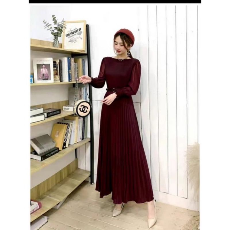 MDLV ~ 9094 RALINE PLEATED MAXI / LONG DRESS / GAMIS IMPORT / FASHION MUSLIM / FASHION IMPORT