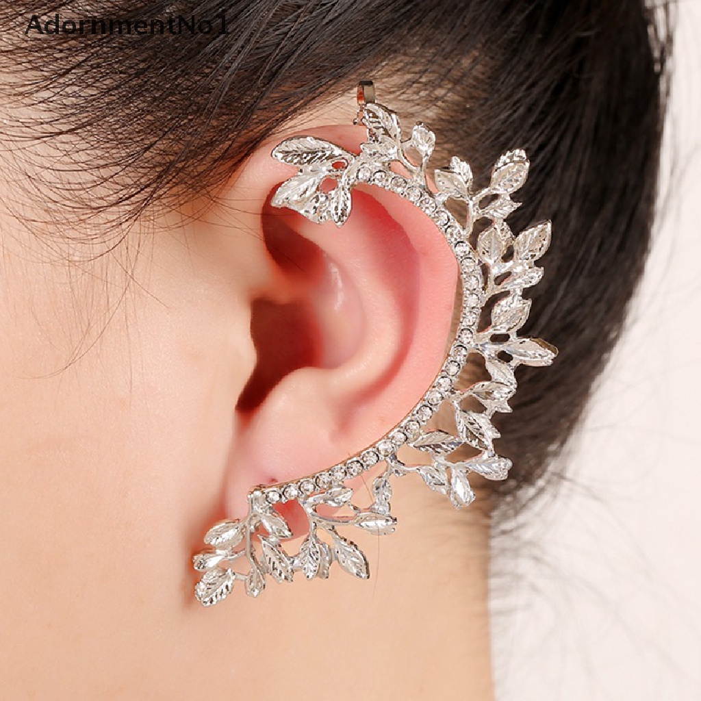 (AdornmentNo1) 1pc Anting Tusuk Desain Daun Hias Kristal Untuk Wanita