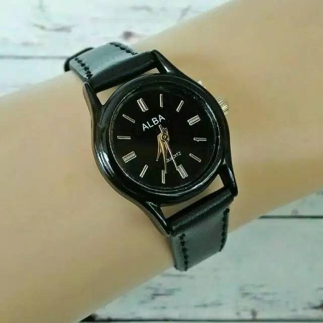 JAM TANGAN WANITA ALBA TALI KULIT HITAM COKLAT GOLD
