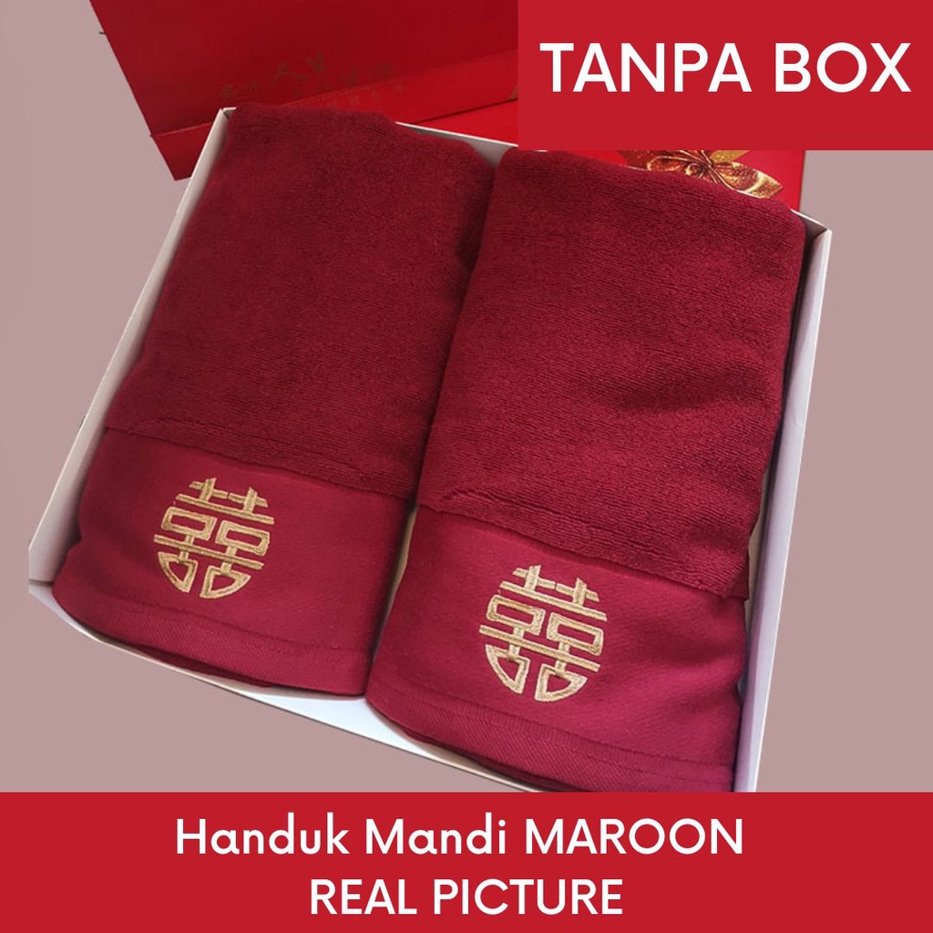 [MAROON] Handuk tema Wedding Dengan Bordir Shuang Xi BULAT (TANPA BOX)