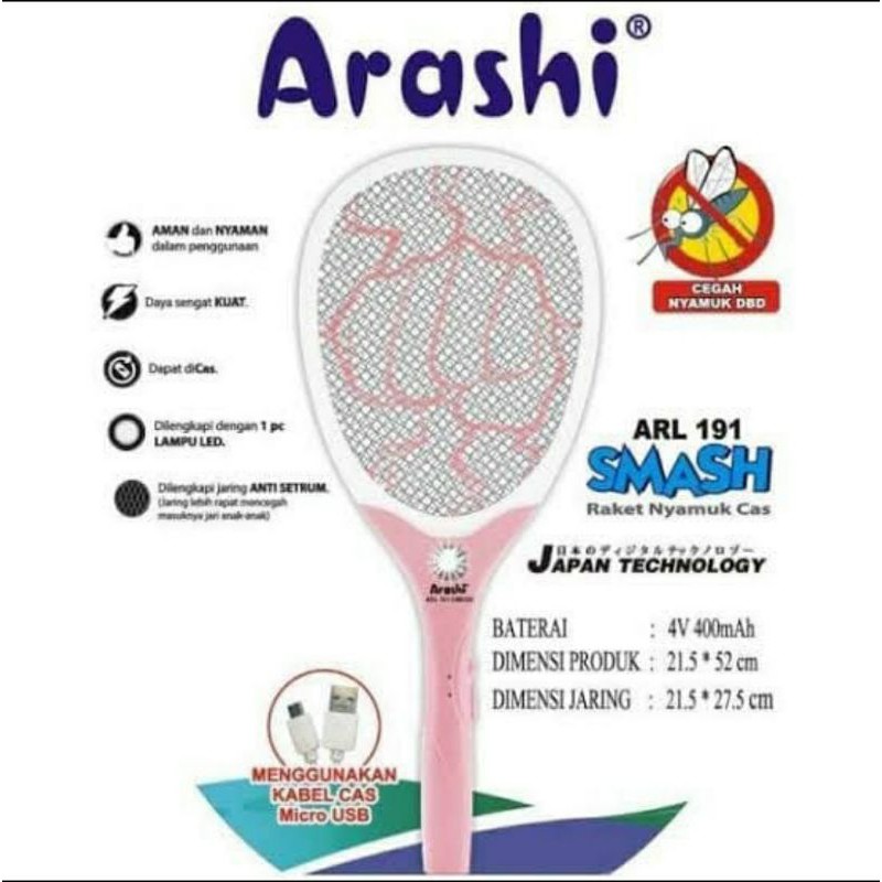 Raket Nyamuk MITSUI ARL 191 SMASH -Rechargeable-Plus Senter Led-ARL91