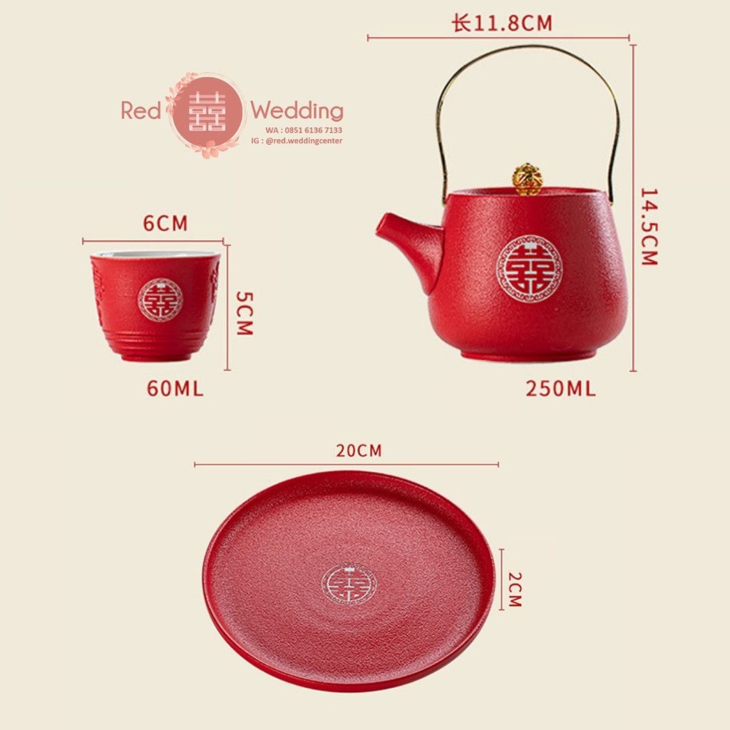 Complete Teapot Wedding Set Teko 4 Cangkir Keramik dengan Nampan Ukir Shuangxi untuk Sangjit Teapai FREE HARDBOX dan PAPERBAG