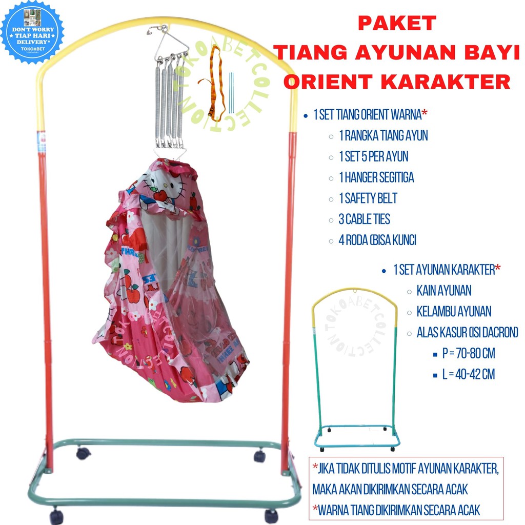 Ayunan Bayi TIANG ORIENT WARNA KAIN KARAKTER Variasi PER PEGAS Lengkap PER HANGER SEGITIGA SAFETY