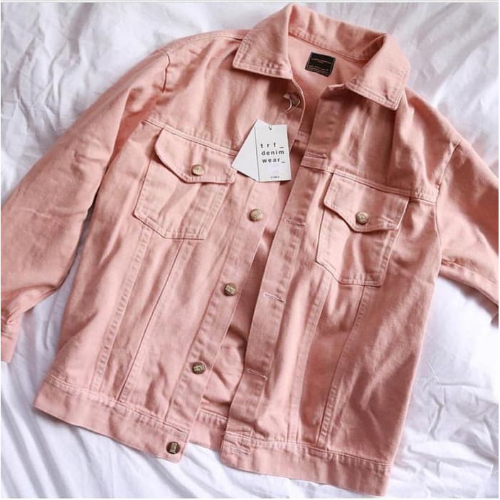 Oversized Jacket Jeans Denim Zara Jaket Pink Bio Blitz Tebal Import - Pink