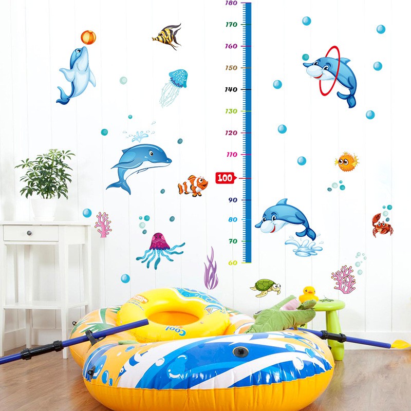 RELIZA WALL STICKER TINGGI BADAN IKAN LUMBA GROW UP FISH DOLPHIN SK9034 STIKER DINDING