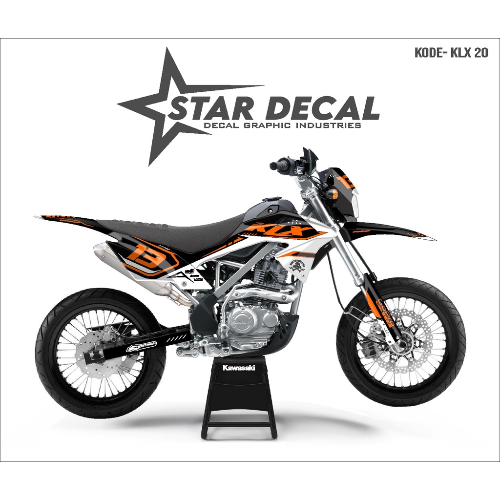 STAR DECAL | Decal KLX BF full body | Hitam Putih Orange Simple