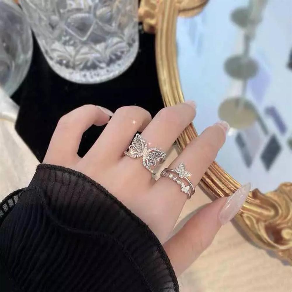 Agustinina Kupu-Kupu Cincin Wanita Sederhana Mewah Super Peri Fashion Berlian Imitasi Wanita Perhiasan