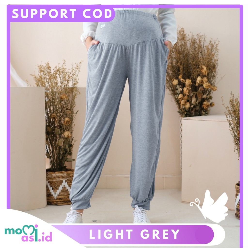 Momiasi - Celana Ibu Hamil Jumbo Fashion Wanita Bumil Maternity Pants Premium Light Grey