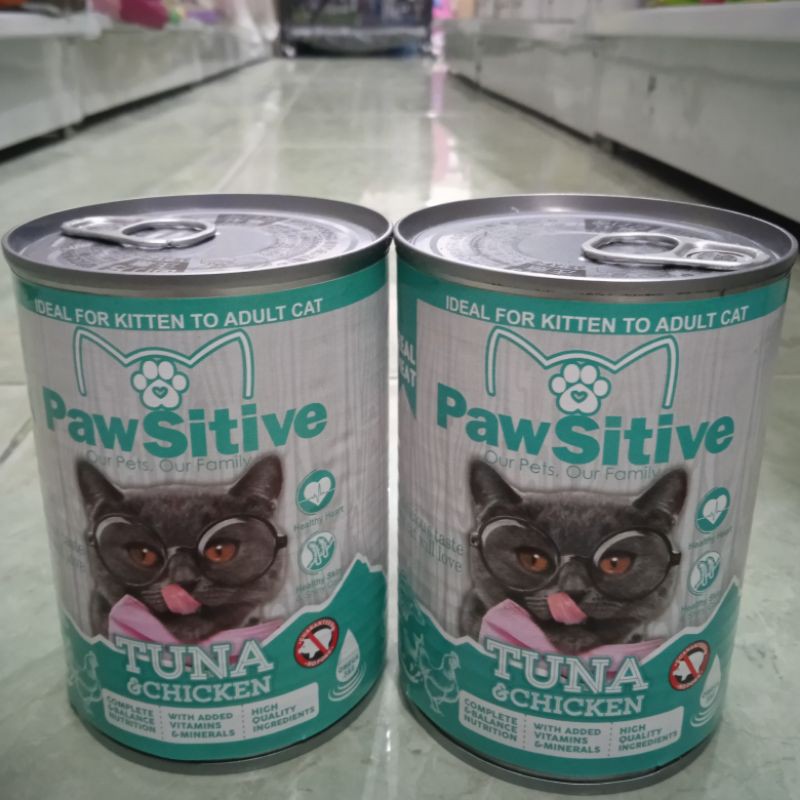 makanan kucing pawsitive wetfood cat kaleng tuna &amp; chicken 380g