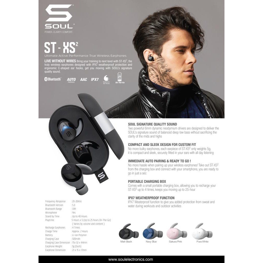 SOUL ST-XS2 High Performance Earphones Headset Bluetooth TWS