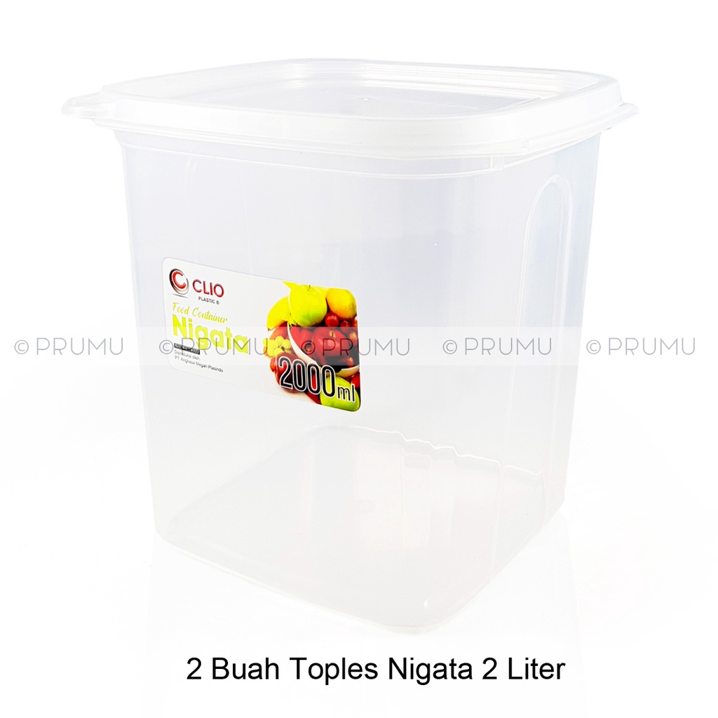 2 Toples Plastik 2 liter - Toples Kotak - Toples Kotak Bening - Food Container - Sealware - Nigata