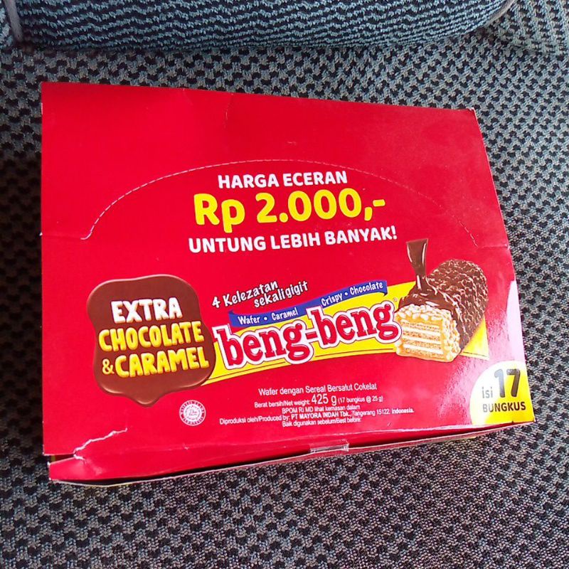 BOX - Makanan snack wafer coklat MAYORA Beng Beng Extra Chocolate &amp; Caramel Crispy Wafer