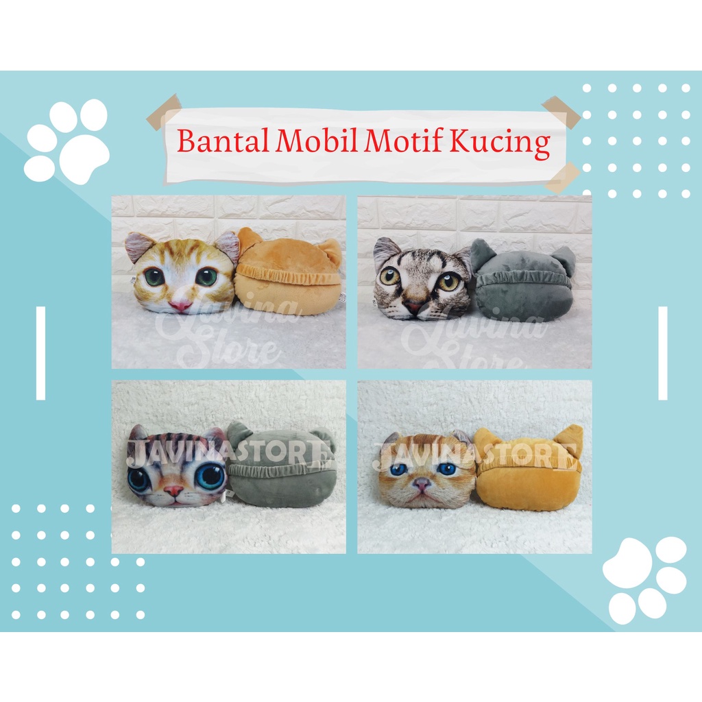 Bantal Mobil Kepala Kucing / Bantal Sandaran Mobil Kepala Kucing / 1 Set Bantal Sandaran Mobil