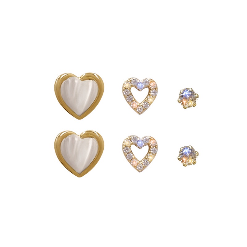 3pasang set Anting love Berlian glitter lady sweet Lucu korea