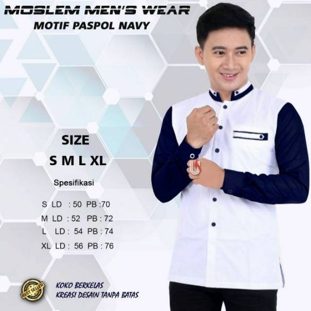 BAJU Koko terbaru baju koko elrumi navy putih // KOKO GUS AZMI