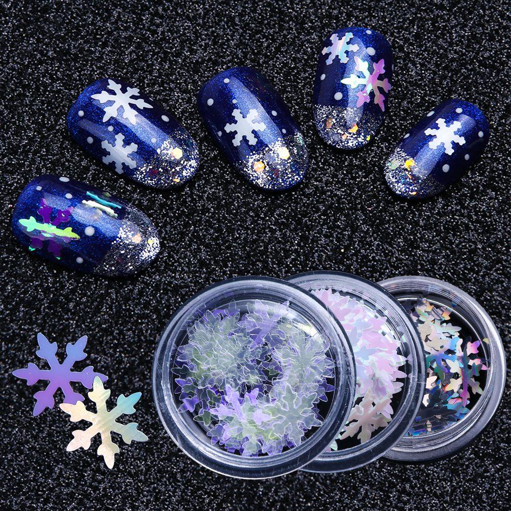 Top Snowflake Nail Sequin Kuku Payet Glitter Baru Natal Musim Dingin Stiker