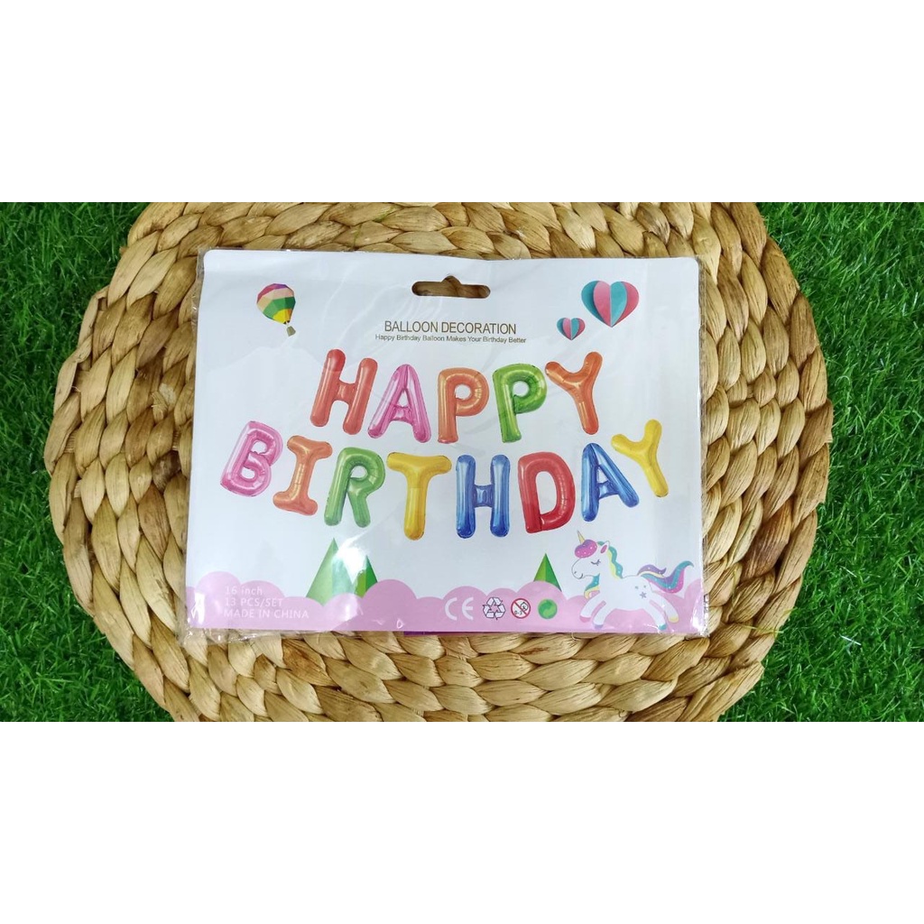 Balon Foil Huruf Tulisan Happy Birthday Pelangi