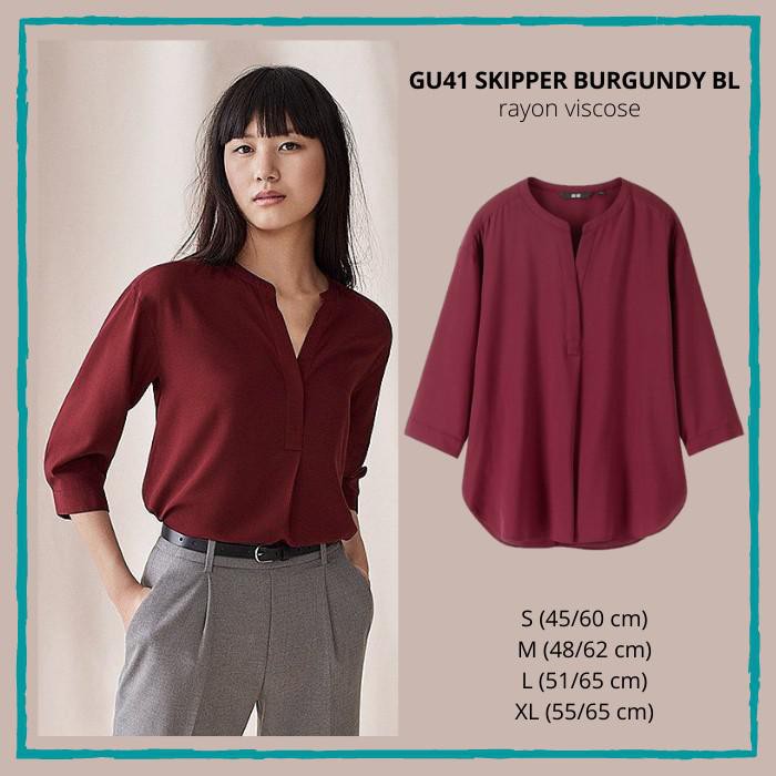 fikashop000 Blouse Wanita Murah GU by Uniqlo 41 Skipper Coral/ Olive - Coral, S