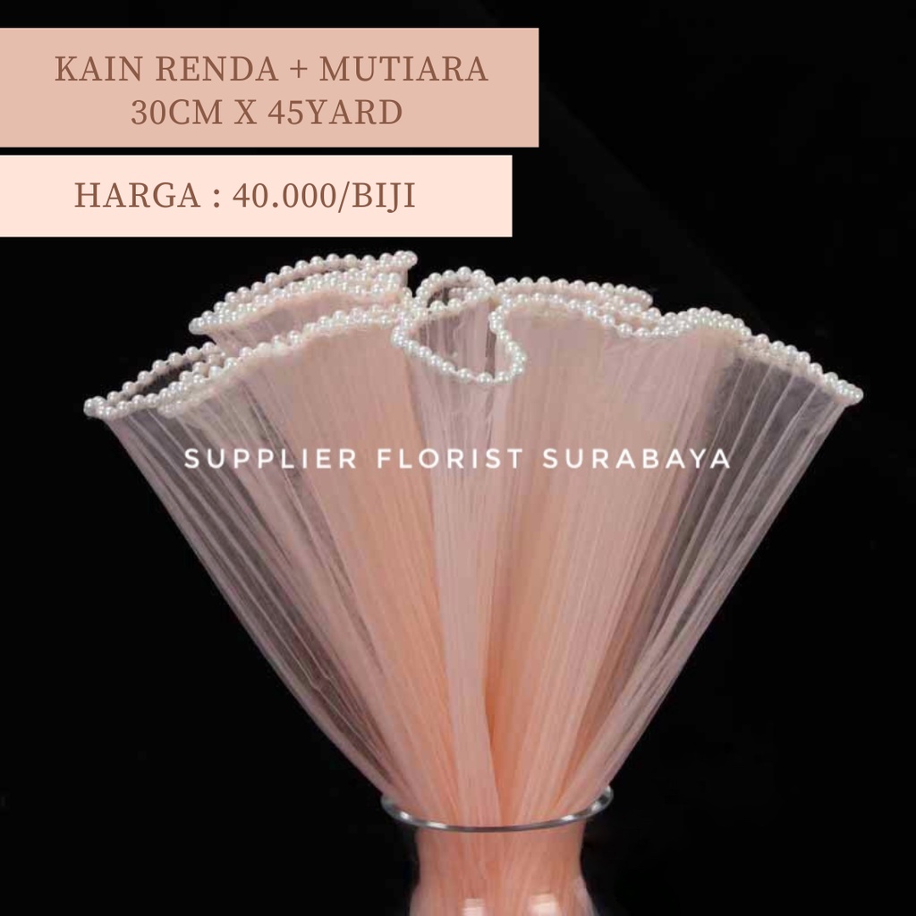 KAIN RENDA BUNGA DAN MUTIARA, WRAP BUNGA KOREA PENAMBAH VOLUME PADA BUKET BUNGA TANGAN HANDBOUQUET