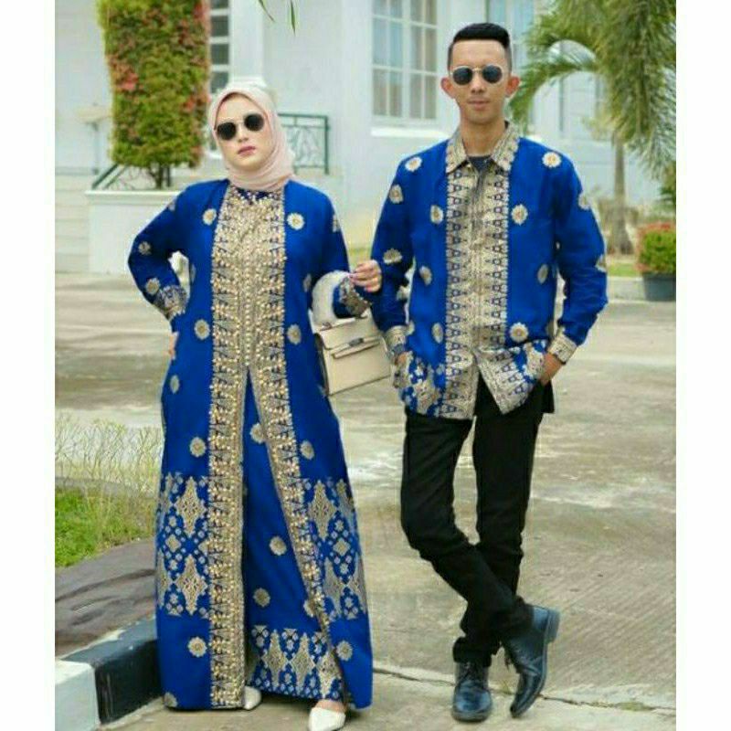 Gamis batik songket couple navy gold