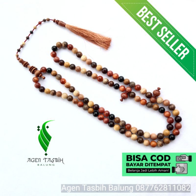 TASBIH JUMBO KOMBINASI 13 KAYU NUSANTARA 17mm ORIGINAL!!!