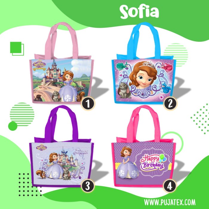 

Tas souvenir Goodie Bag custom ultah Aqiqah natal karakter Sofia
