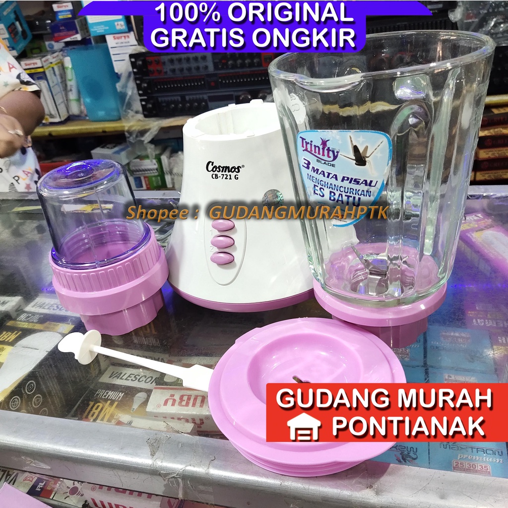 Blender Cosmos 721G 1.5 liter Trinity 6 arah posisi pisau Bahan jus Kaca CB 721 G 1,5 L