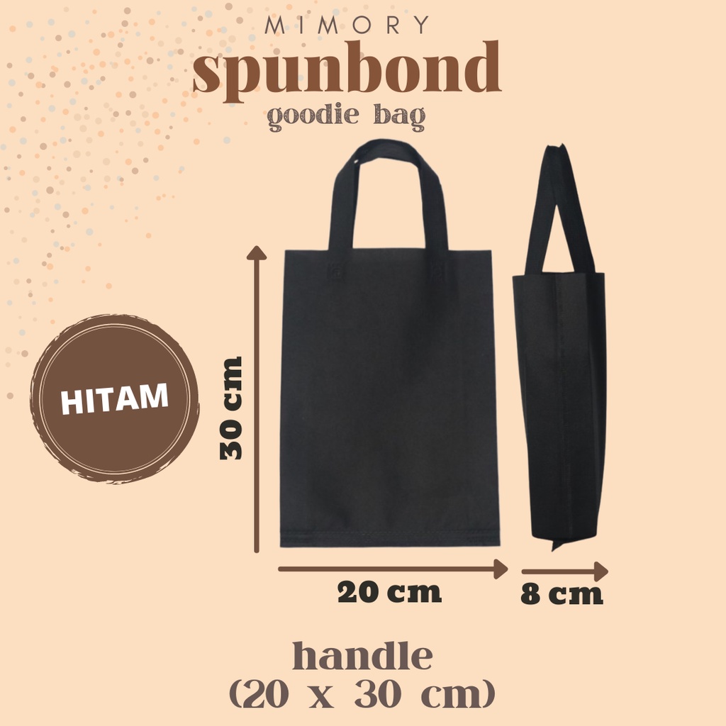 

TAS SPUNBOND 20x30 cm HANDLE -HITAM- /Goodie Bag/Ultah/Tas Belanja/Tas Sablon