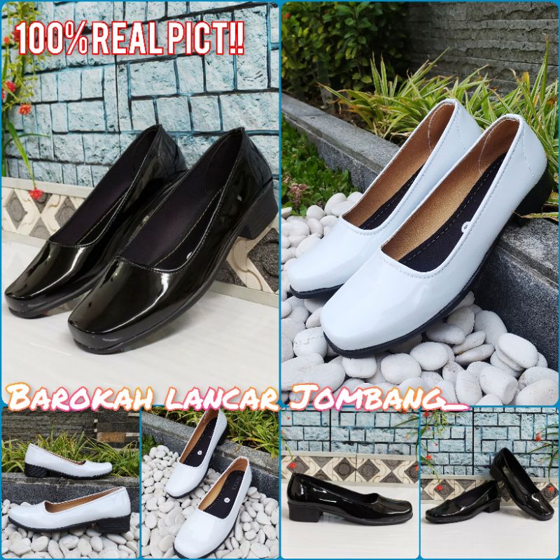 Sepatu Pantofel Wanita 3cm Hak Tahu Hitam Polos Formal Guru Sekolah Kantor Kerja PB 01