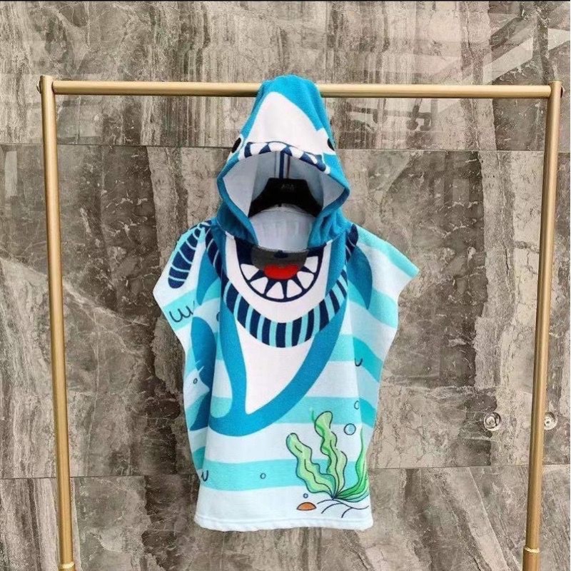 Handuk Ponco Anak Motif Karakter Microfiber-Shark Garis