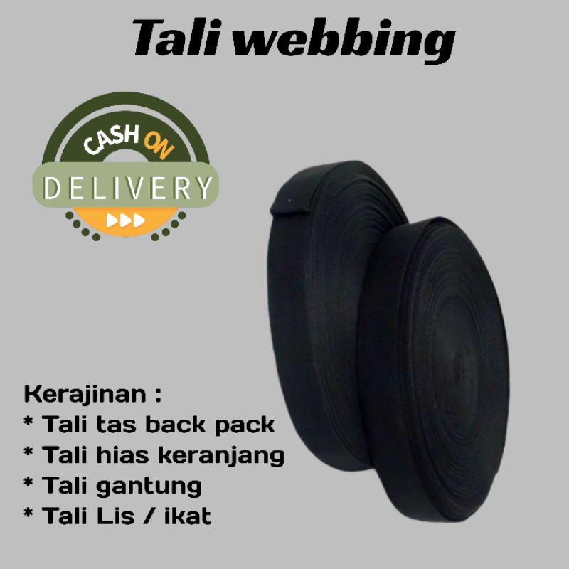 Tali webbing Polyester hitam 2cm /meter