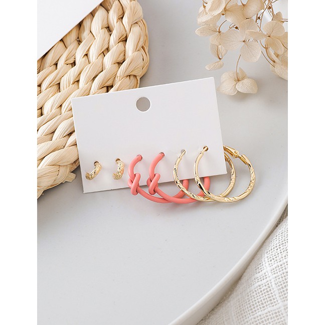 LRC Anting Tusuk Fashion Gold Round Geometric Earrings Set Of 6 D55222