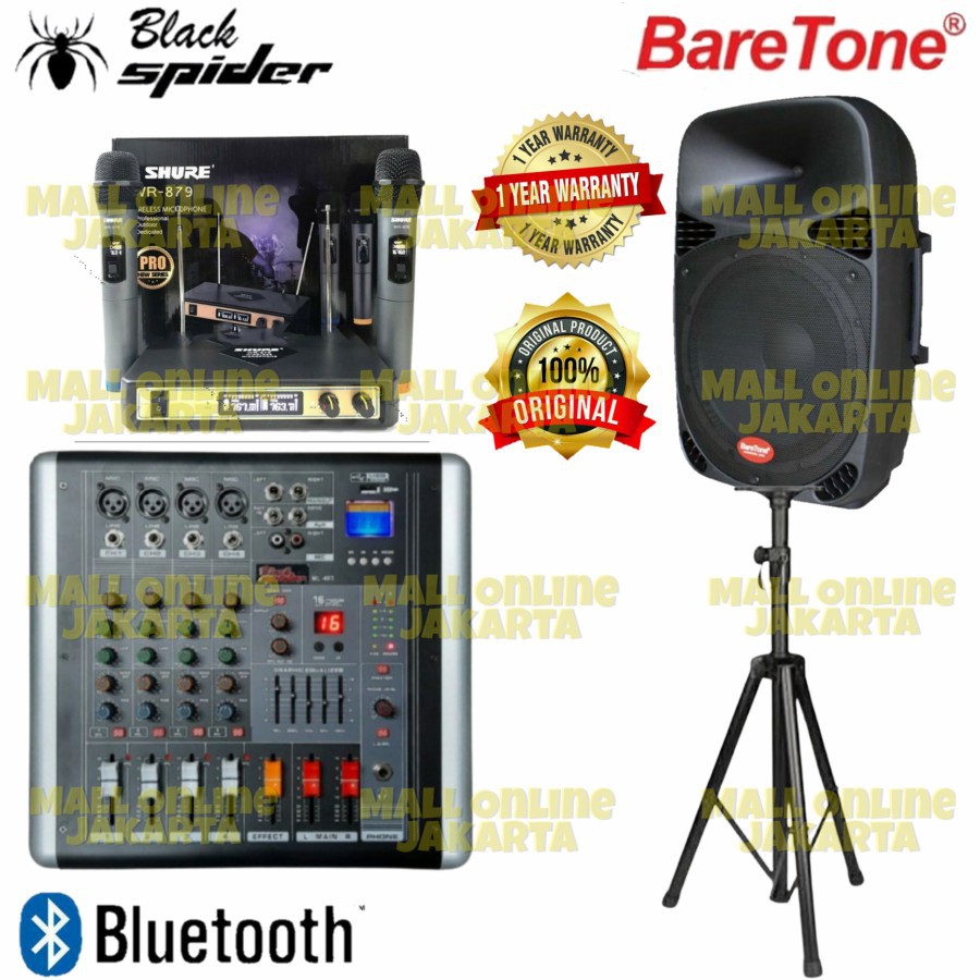 Paket Speaker Baretone 15 inch power Mixer 4 channel blackspider