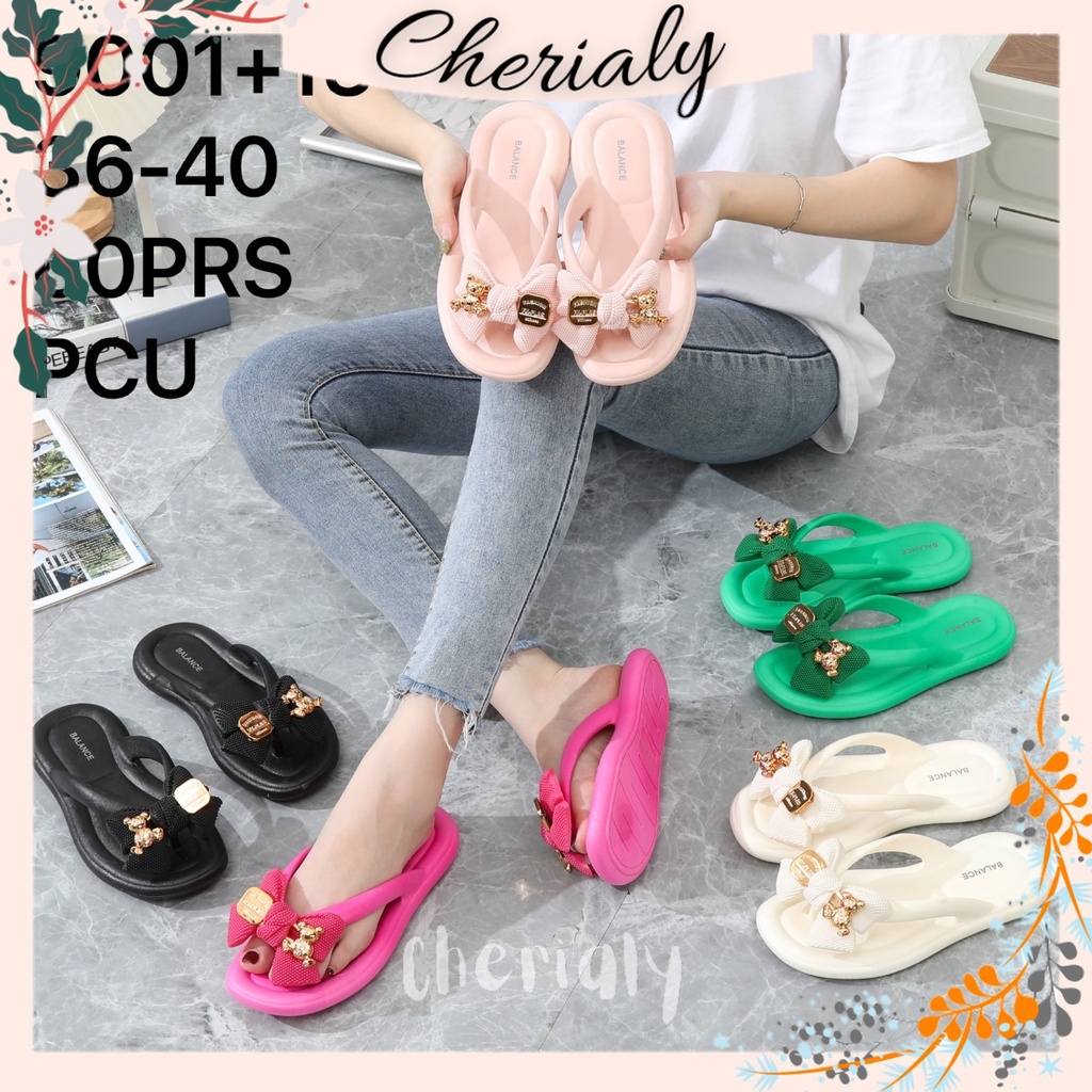 BALANCE Sandal Jepit Wanita Slipper Bangkok Import Non-Slip Full Jelly Empuk Elastis Motif Pita 9001