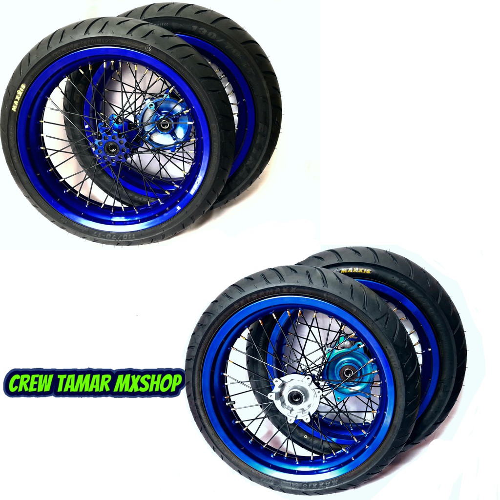 Roda Supermoto Honda CRF 150 L Warna Biru Ring 17 Ban Maxxis Ban Supermoto CRF 150 L