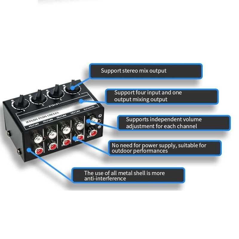 Mixer Audio Mini Amplifier 4 Channel Portable Volume Independen Karaoke