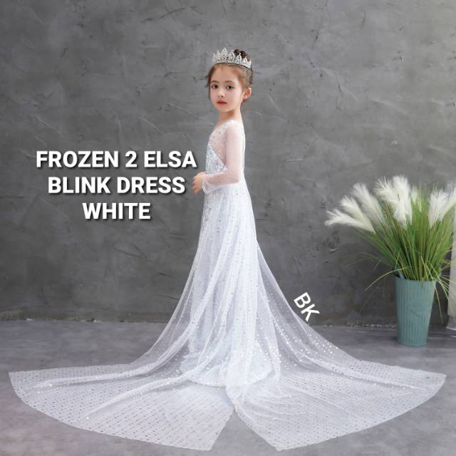 DRESS FROZEN 2 ELSA LENGAN PANJANG BLINK SEQUIN PUTIH / GAUN PRINCESS ANAK / DRES PESTA / LONG DRESS