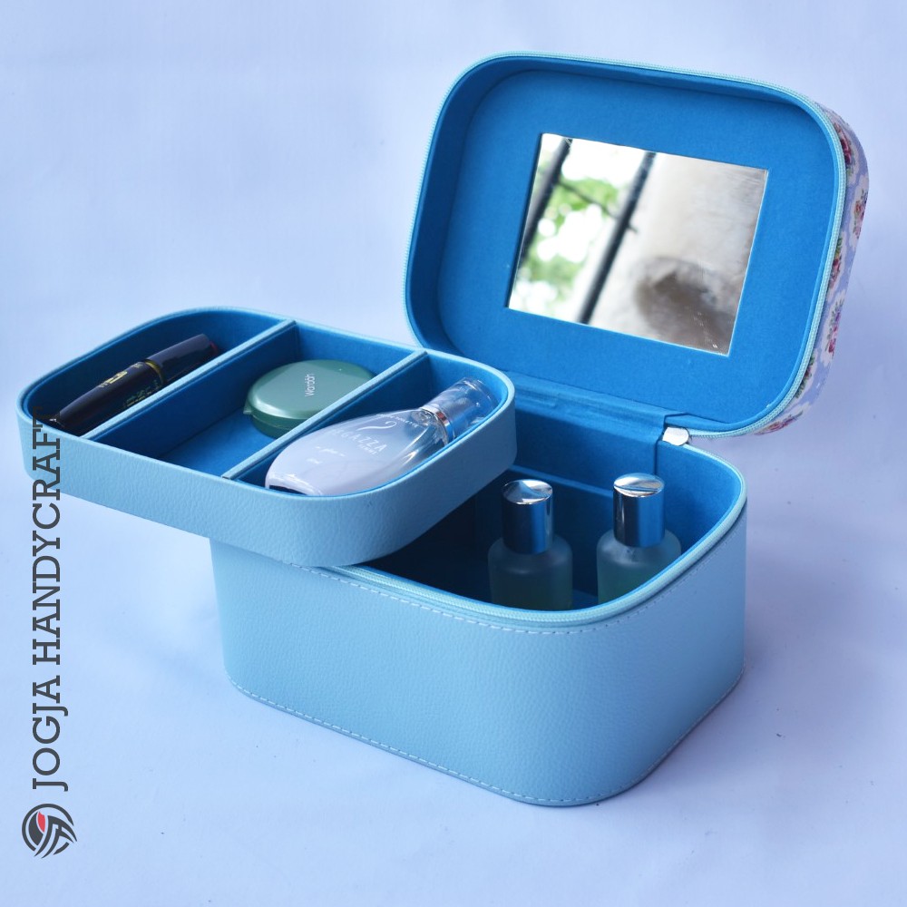 Tas Kosmetik CANTIK with tray portable Blue Shabby / Tempat Make up