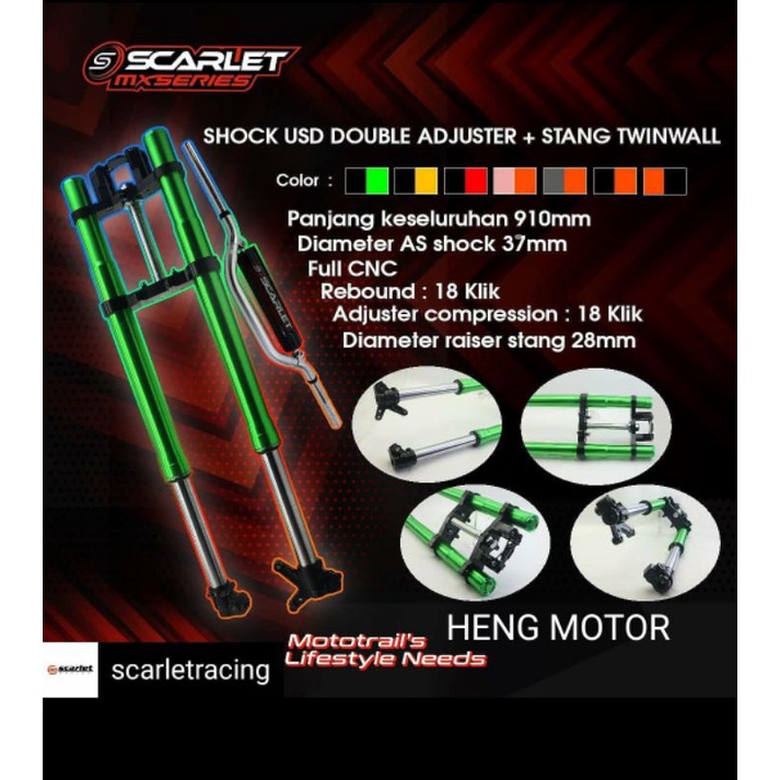 Shock depan USD scarlet klx full cnc plus stang TWINWALL