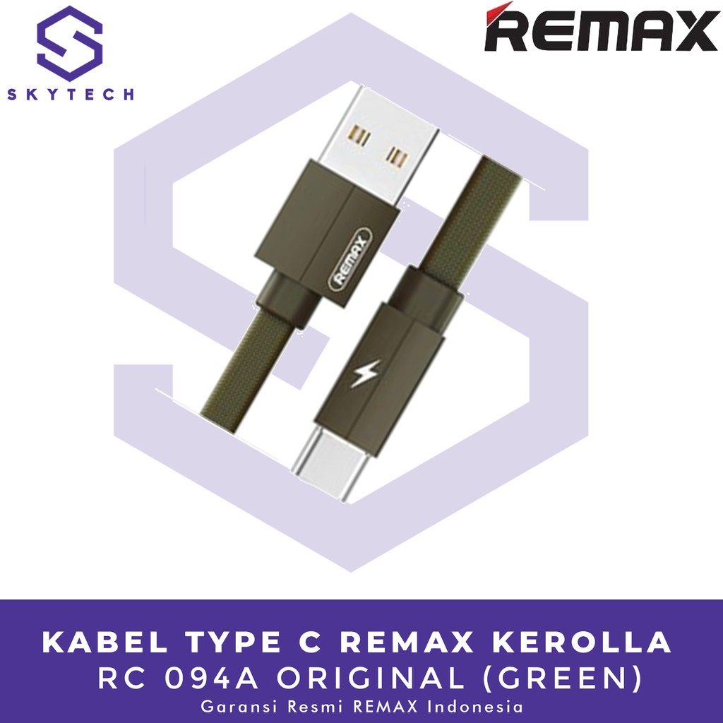 KABEL TYPE C REMAX KEROLLA 1M GREEN RC 094A ORIGINAL GARANSI RESMI