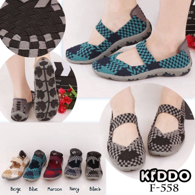 Kiddo F558 ORI sepatu wanita anyaman rajut flat  slip on