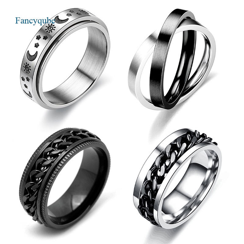 Fancyqube Fancycube Cincin Rantai Bulan Bintang Bahan Stainless Steel Anti Stress Untuk Wanita