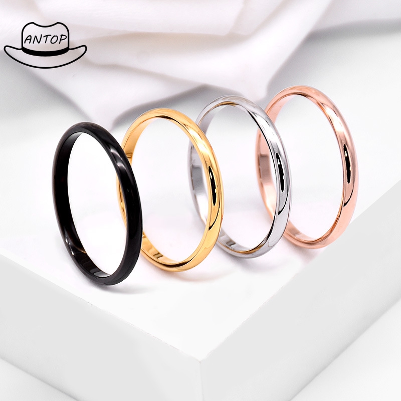 Cincin Pertunangan / Pernikahan Bahan Titanium Steel Lapis Silver Rose Gold