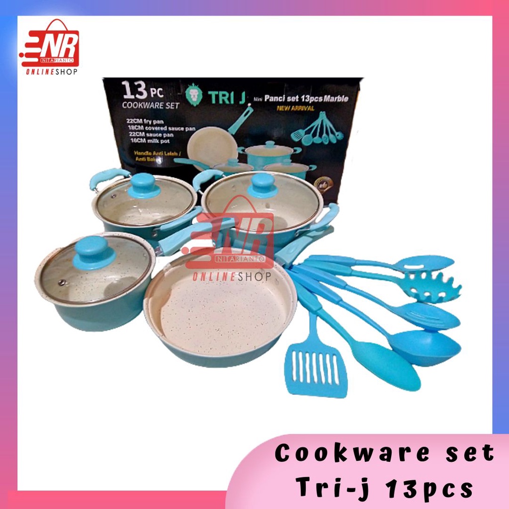 COOKWARE SET WARNA 13 PCS TRI-J HIGH QUALITY ANTI LENGKET / PANCI SET WARNA 13 PCS COOKWARE 13 PCS