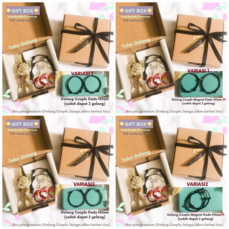 (Gift Box) Sepaket Box pita dan Gelang Couple Magnet Huruf