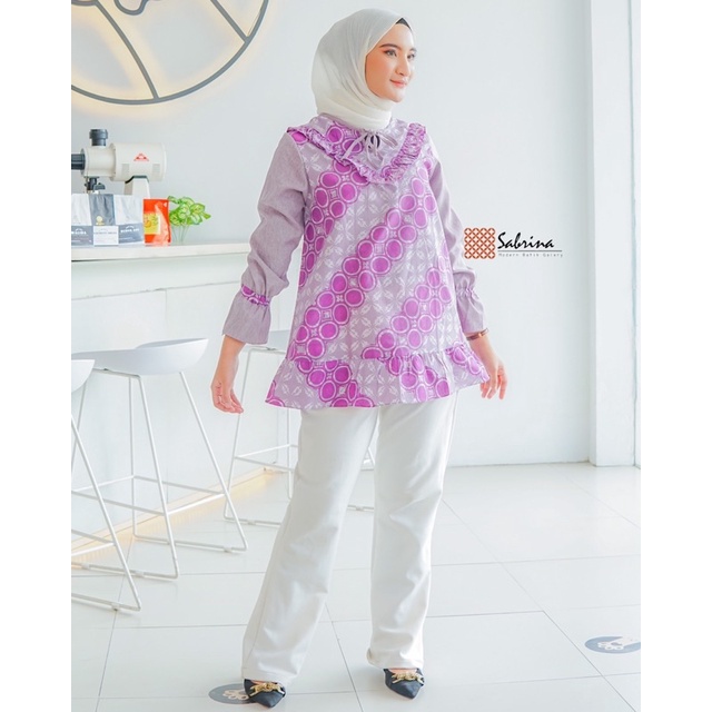 GILVY Atasan Blouse Batik Modern Wanita Cantik Kekinian Modern Modis Kombinasi